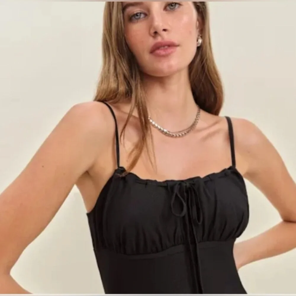 NWT Reformation Camira Dress Black Slip Midi, Size 12 - Picture 2 of 14